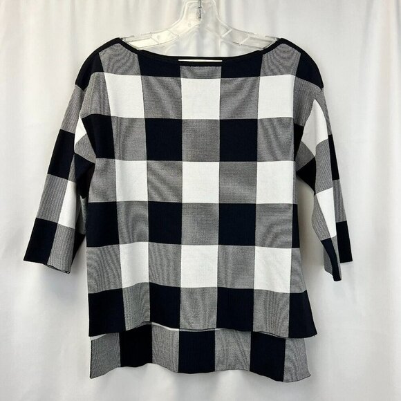 Nordstrom Collection Womens Navy White Check 3/4 Sleeve Pullover Sweater Size S - Picture 1 of 9